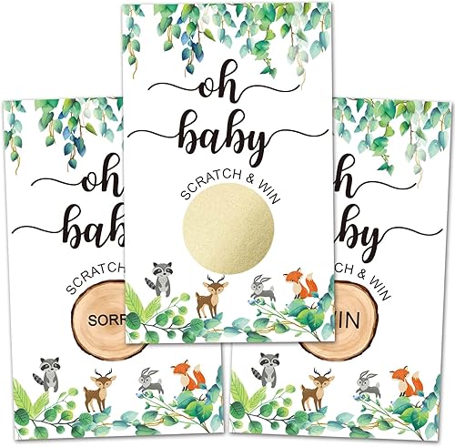 30 tarjetas de juego para raspar Woodland Baby Shower, como tarjetas de cupón de bricolaje para cumpleaños, actividad de baby shower, sorteo de