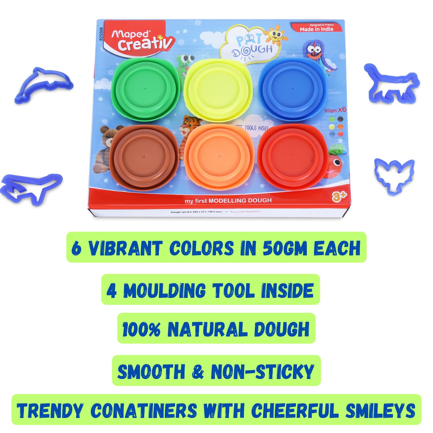 Maped 6 piezas de masa para modelar con herramientas y 1 tijera de 13 cm, arcilla de masa, masa de arcilla, masa de moldeo, masa no tóxica, regalos de devolución, regalos de cumpleaños, regalos Rakhi