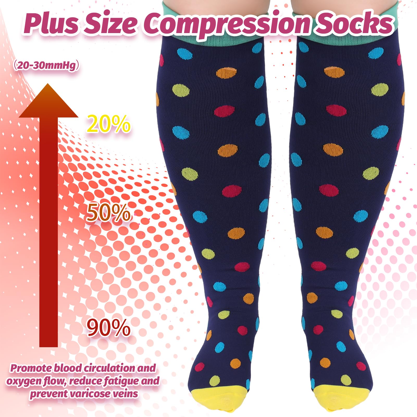 Radsocken 4 works of Compression Socks for Women 2XL Plus Size Wide Calf Compression Socks for Flying Pregnancy - Image 4