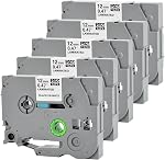 5 Pack Label Tape Replacement for Brother TZe-231 TZ-231 TZe231 Tz 1/2" 12mm,Laminated Black on White 0.47" for pTouch Printer PT-D400 PT-D210 PT-D200 PT-D600 PT-1890 PT-H110 Label Maker