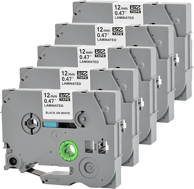 5 Pack Label Tape Replacement for Brother TZe-231 TZ-231 TZe231 Tz 1/2" 12mm,Laminated Black on White 0.47" for pTouch Printer PT-D400 PT-D210 PT-D200 PT-D600 PT-1890 PT-H110 Label Maker