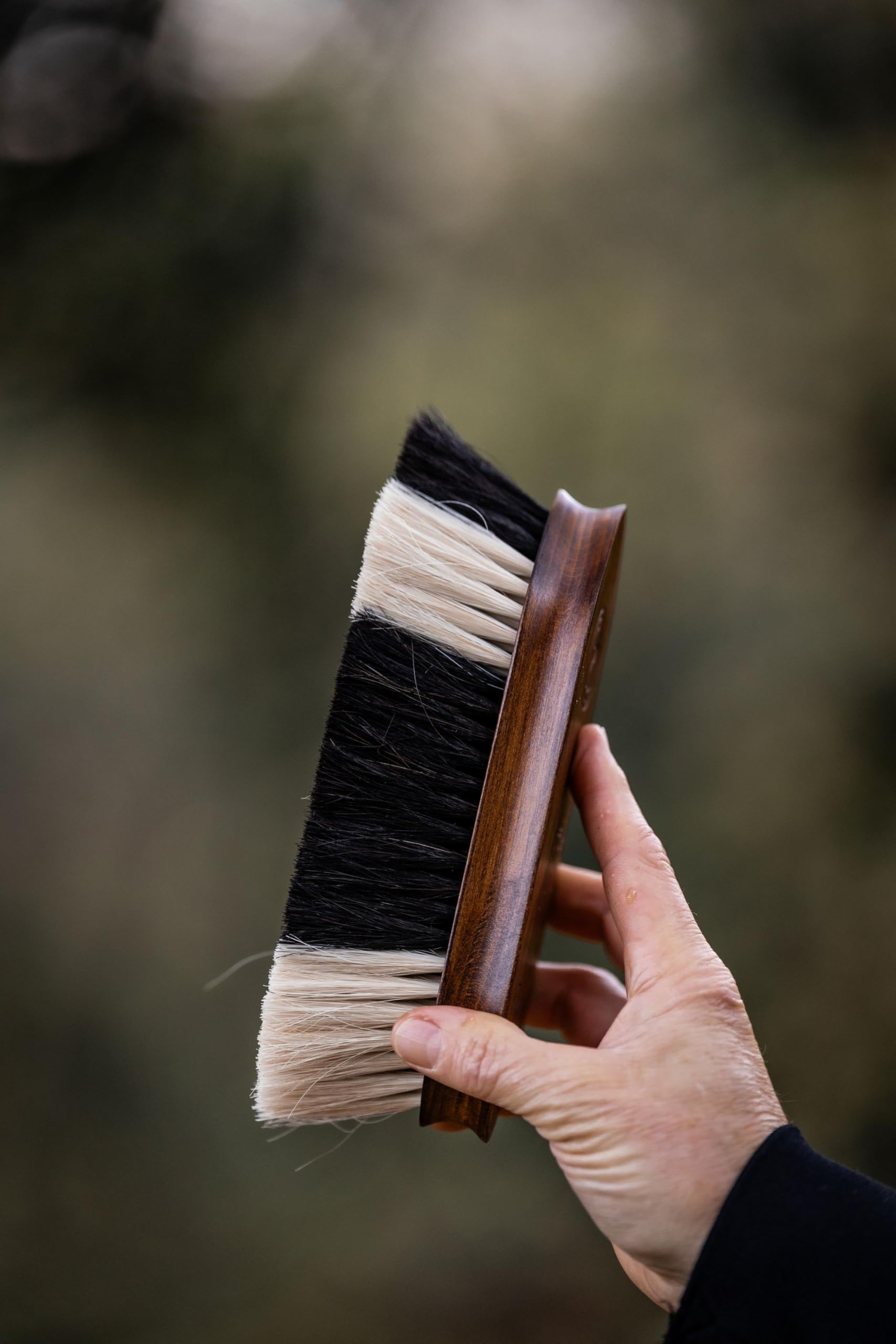 Brosse cheval en crin naturel – Brosse de pansage avec poils denses et poignée ergonomique en bois, pour poussière, saleté et pelage