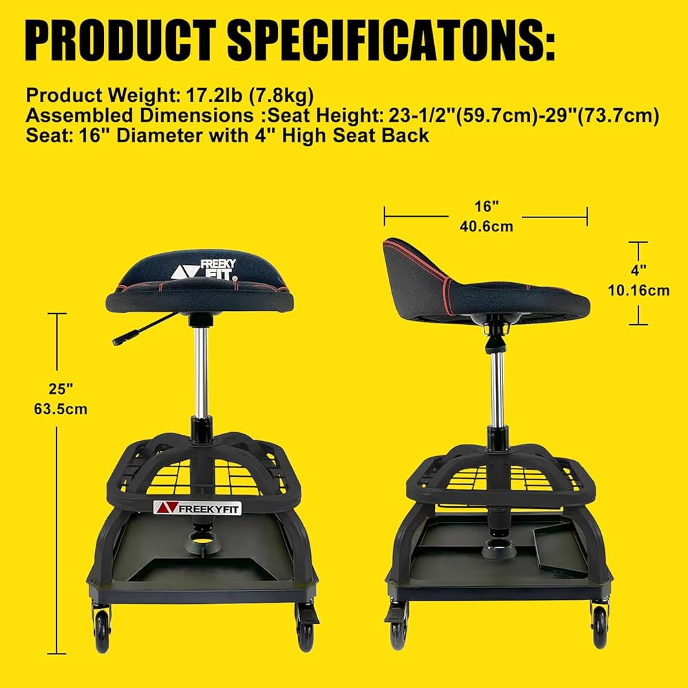 吉澤　assist stool FreekyFit Shop Stool with Backrest, Mechanic Garage Stool