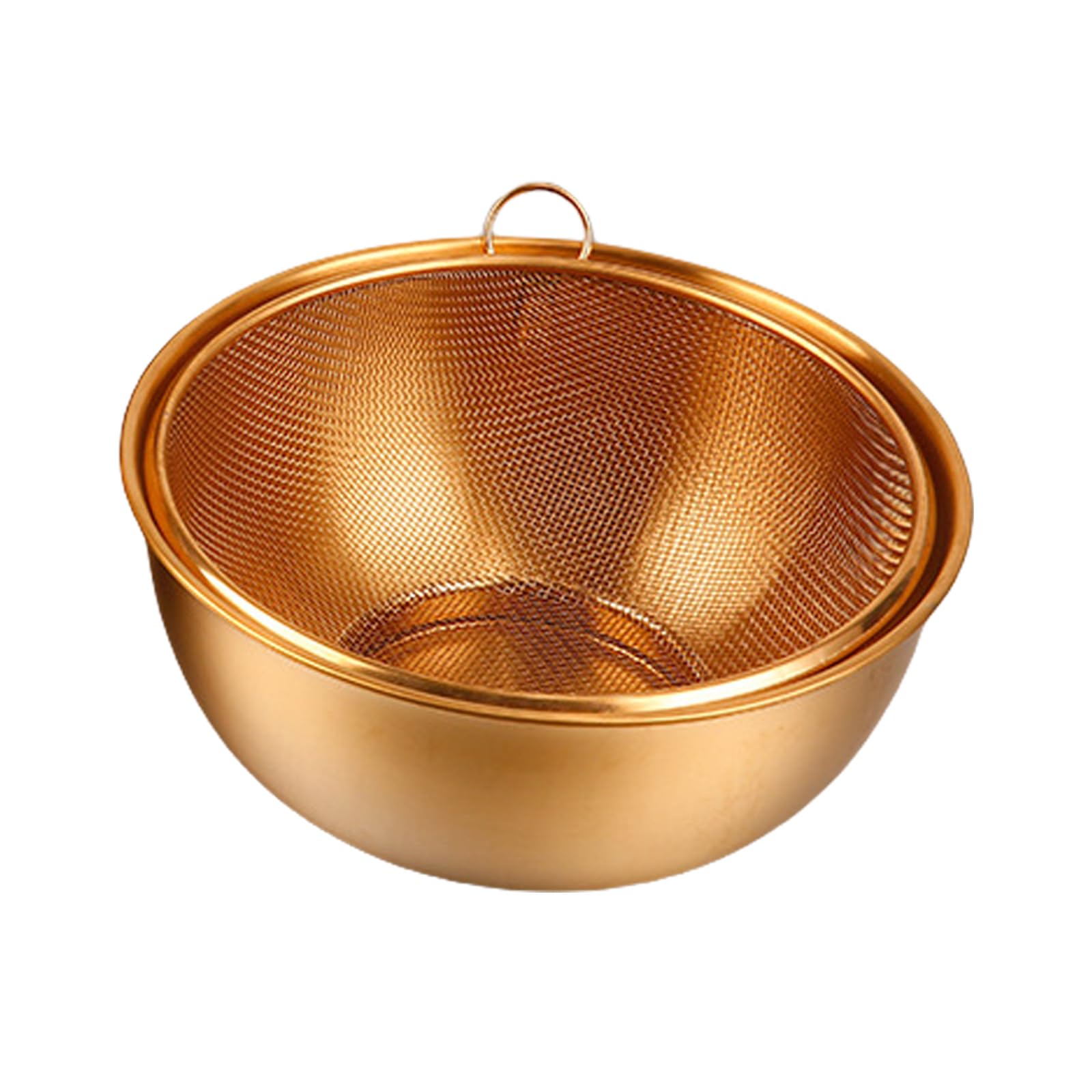 Yhplxyuus Multipurpose Stainless Steel Strainer Fine Hole Colander with Mixing Bowl Kitchen Draining Washing Basket with Handle Pastas Draining Bowl