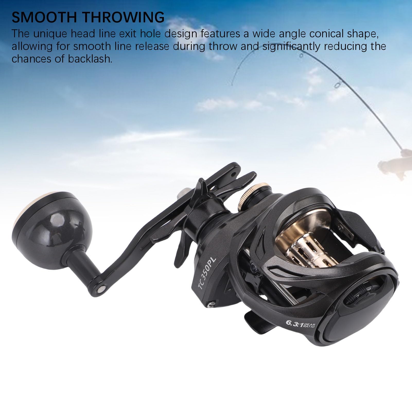 Baitcaster kołowrotek z 10 koralikami magnetycznymi i 12 ustawieniami hamulca, przekładnie ze stali nierdzewnej/mosiądzu, kołowrotek wędkarski ze stopu aluminium do