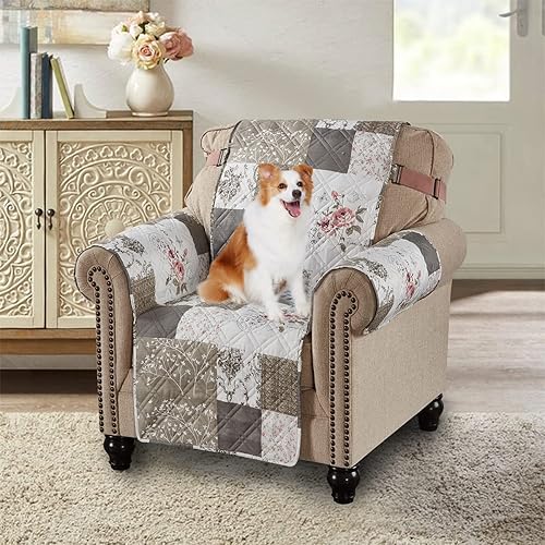 Miniatura 39 de Brilliant Sunshine Funda para Sofá de Retazos con Flores de Durazno y Olivo, Funda Acolchada para Sofá Grande, Ancho de Asiento de 70", Protector de