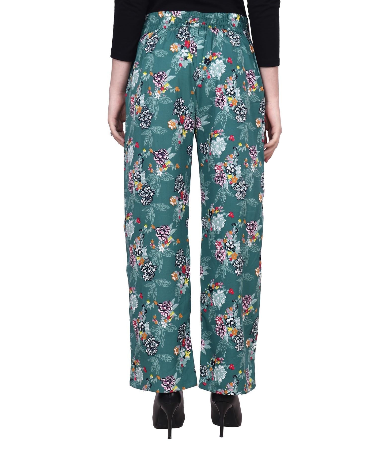Popwings Casual Sea Green Floral Printed Regular Fit Palazzo For Women Palazzos For Women