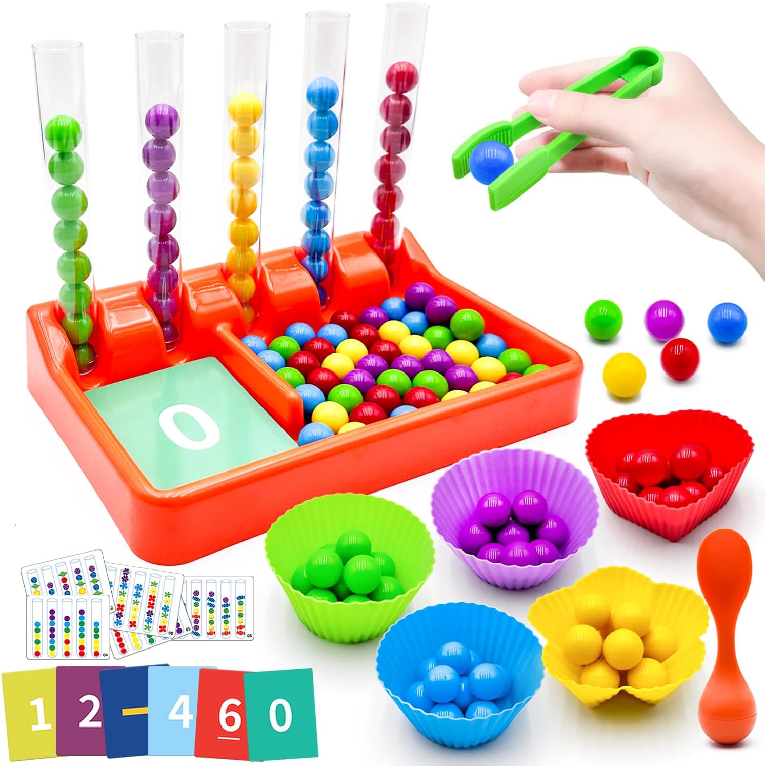 Counting and Color Sorting Toys for Toddlers, Number Crunching Clip Bead Matching, Educational Montessori Toys for Kids 3 4 5 6 7 Year Old, Preschool Learning Toys, Fine Motor Skills