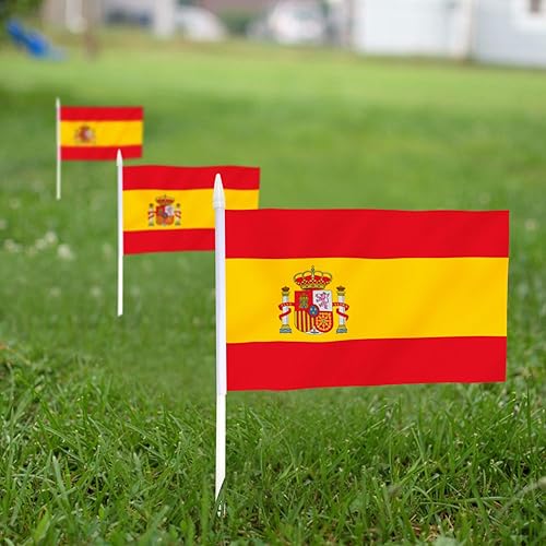 Miniatura 3 de Anley Paquete de 12 mini banderas españolas de España en barra, resistentes a la decoloración y colores vivos, 5 x 8 pulgadas con poste sólido y
