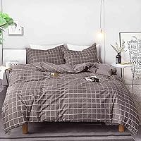 Vista 2 de Nanko Juego de Funda de Edredón de Cuadrícula Individual, 2 Piezas 1200 TC Microfibra de Lujo Funda de Edredón de Plumón con Cierre de Cremallera
