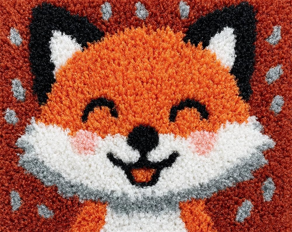 Kitquiver Latch Hook Kits for Adults Beginners Rug Smiling Fox DIY Crochet Yarn Embroidery Handmade Needlework with Printed Canvas for Home Decoration 15X20In