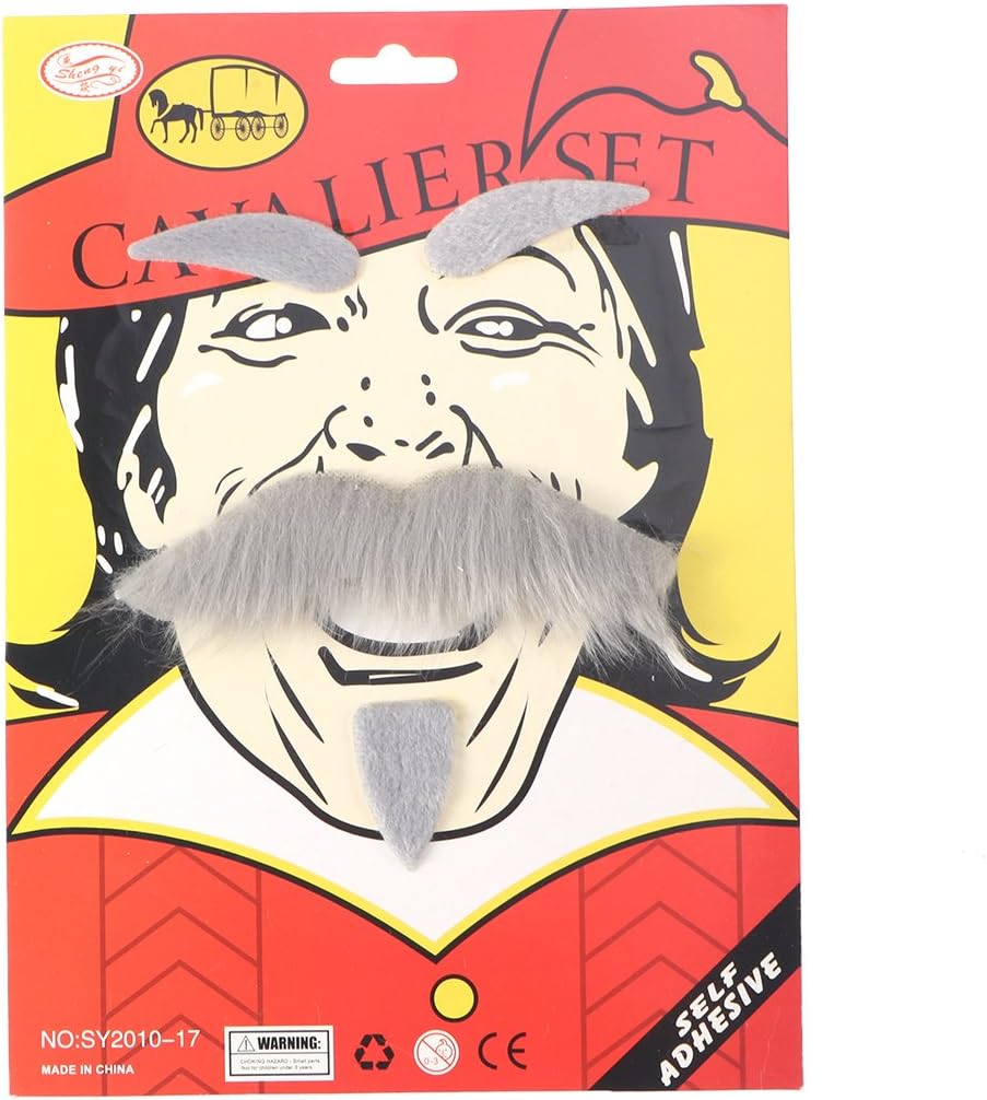 BESTOYARD Three-Piece Novelty Halloween Costumes Self Adhesive Fake Eyebrows Beard Moustache Goatee Kit Facial Hair Cosplay Props Disguise Decoration for Masquerade Costume Party (Grey) : Clothing, Shoes & Jewelry