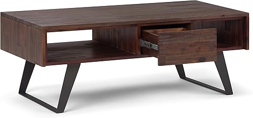 Miniatura 178 de SIMPLIHOME Lowry - Mesa auxiliar cuadrada de madera de acacia maciza y metal, de 22 pulgadas de ancho, moderna, industrial en marrón envejecido café