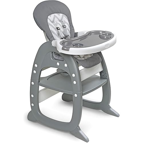 Badger Basket Envee II Baby High Chair with Playtable Conversion – Gray Chevron, 5-Point Harness, Dishwasher Safe Tray, Machine Washable Cushion