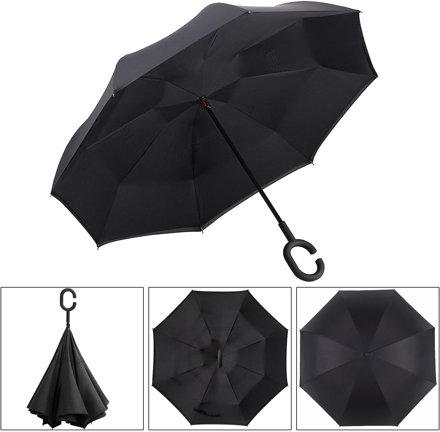 Z ZAMEKA Double Layer Inverted Umbrellas Reverse Folding Umbrella Windproof UV Protection Big Straight Umbrella Inside Out Upside Down for Car Rain Outdoor With C-Shaped Handle