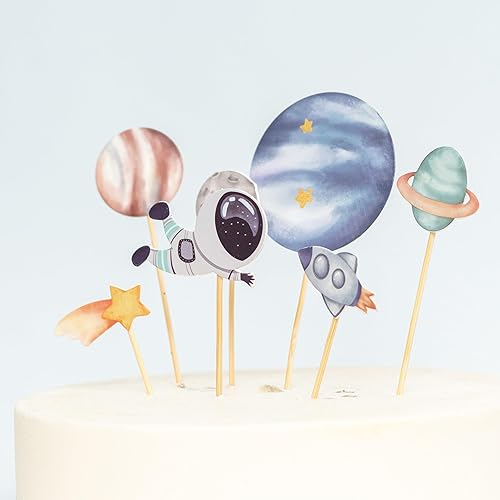 Miniatura 7 de MUWEOL Decoración para tartas del espacio exterior, decoración de fiesta temática de planeta espacio exterior, decoración para tartas de astronauta