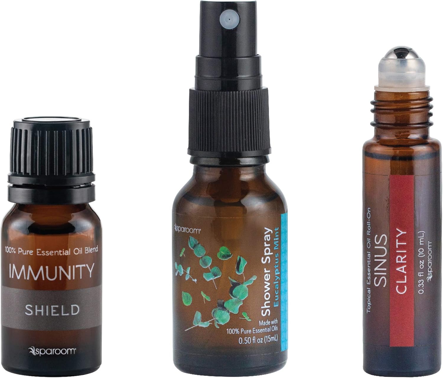 SpaRoom Immunity Travel Kit, Immunity Essential Oil Blend, Eucalyptus Mint Shower Spray, Sinus Topical Roll-on