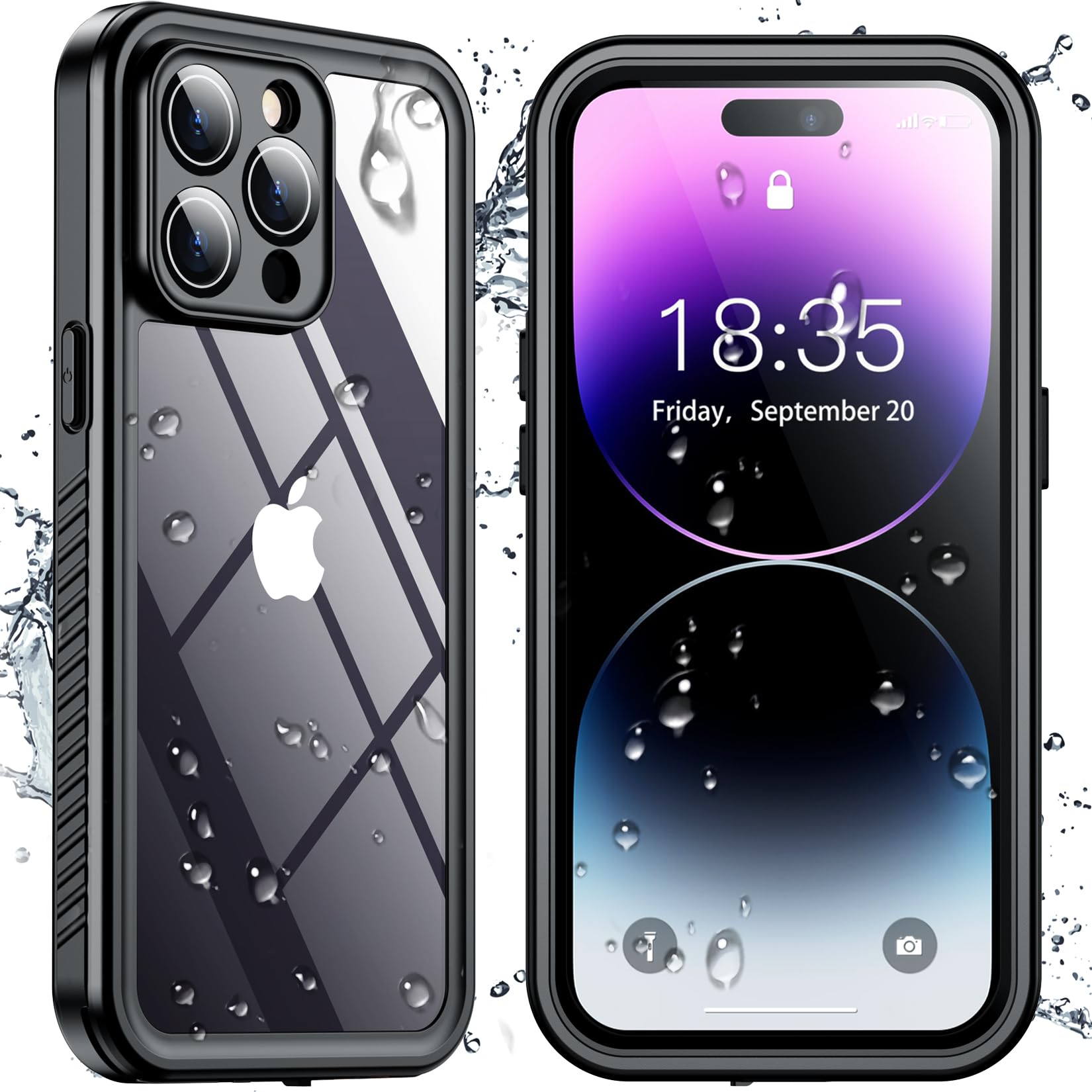 SPIDERCASE for iPhone 14 Pro Case Waterproof, Built-in Lens & Screen Protector, Full Heavy Duty Protection, 12FT Military Shockproof, Dustproof, Anti-Scratched Phone Case,Black/Clear