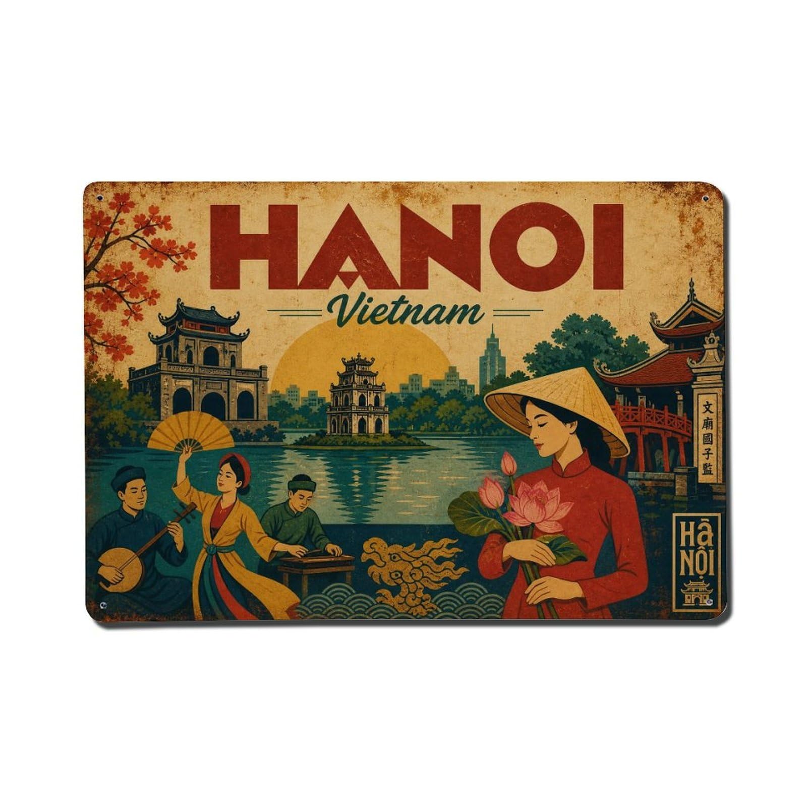 Vietnam Hanoi Vietnamese Culture Landmark Travel Metal Tin Sign