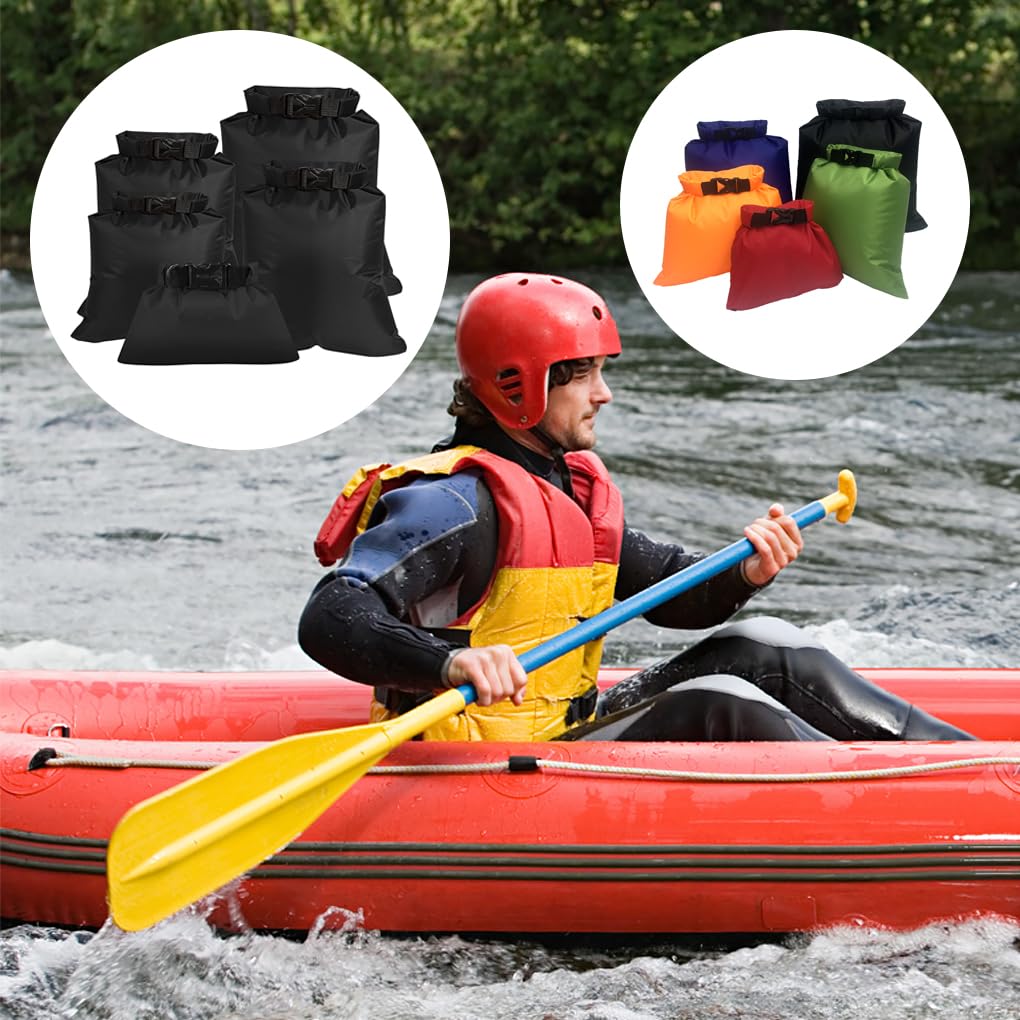 5 Stück wasserdichte Dry Bag Kajakfahren Driften Rafting Kanu Pack faltbar tragbar Trekking Schwimmen Reise Sack rot, 3er-Set (schwarz), Siehe Produktbeschreibung