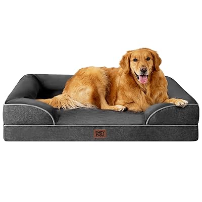 EHEYCIGA Orthopedic Dog Beds for Extra Large Dogs 44x32Inch, Waterproof Memory Foam XL Pet Bed with Sides, Non-Slip and Egg-Crate Foam Big Dog Couch Bed with Washable Removable Cover, Grey