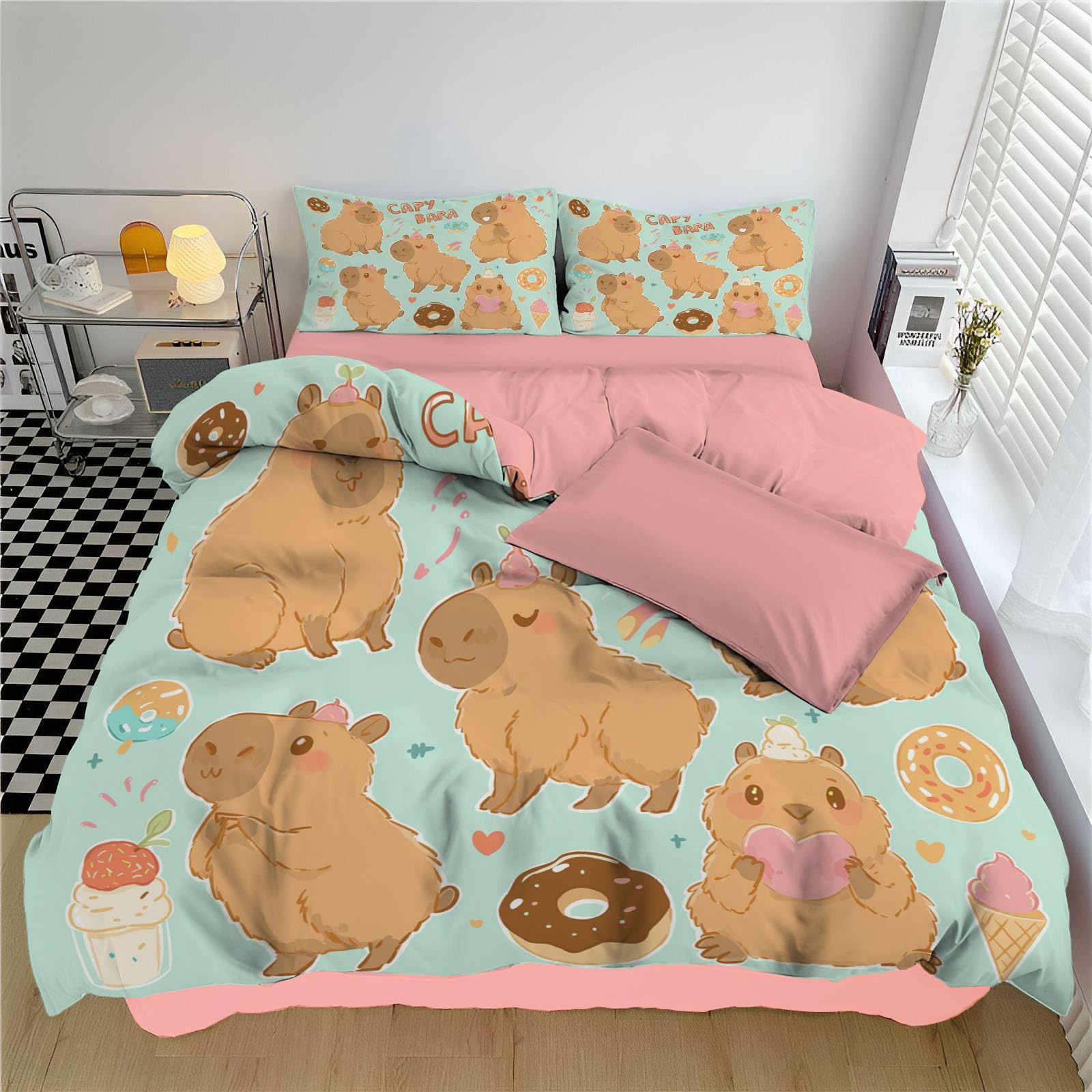 Housse de couette 240x260 capybaras parure de lit 2 personnes fille