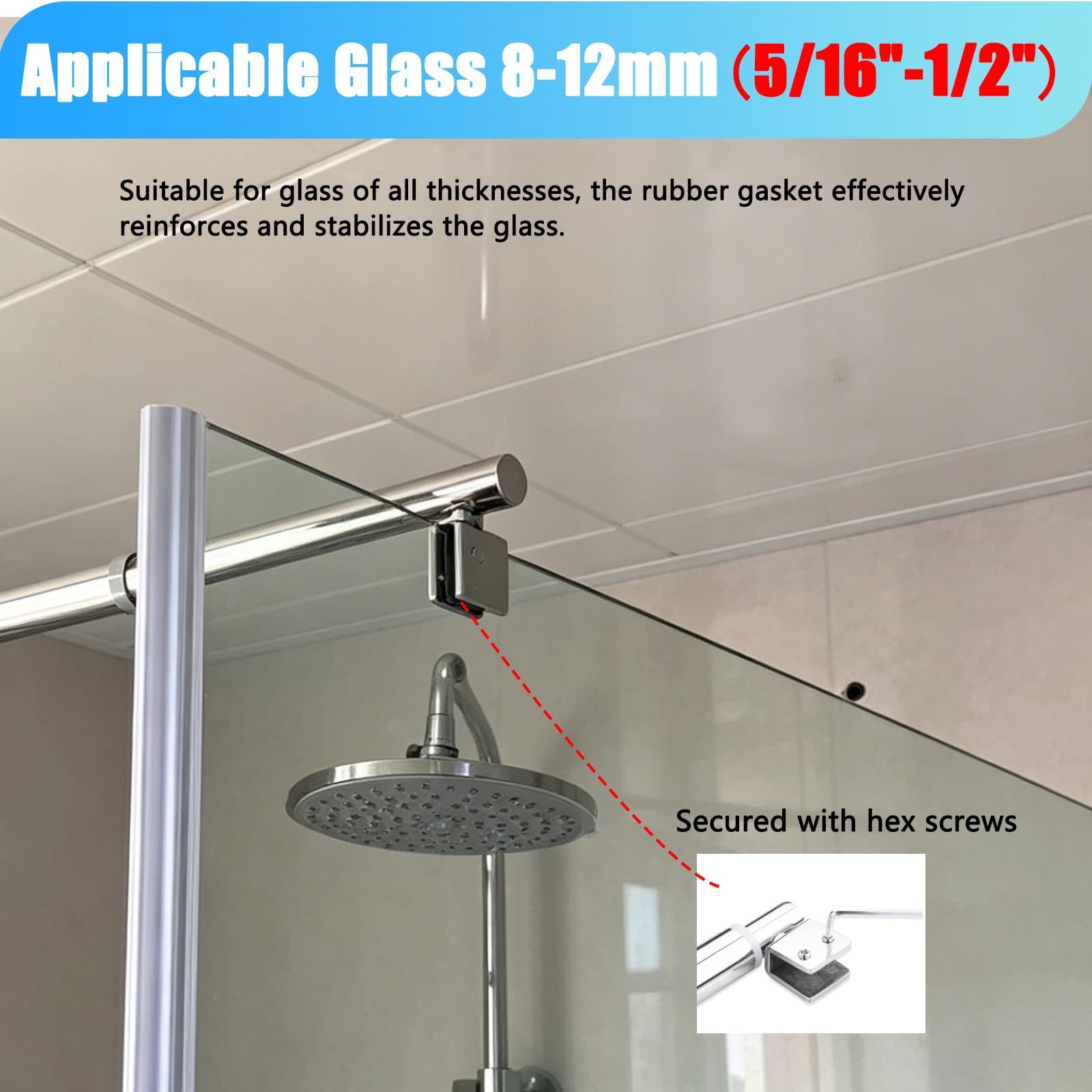LZMZMQ Barra de Soporte de Vidrio Refuerzo para Panel De Vidrio De Ducha, Barra De Soporte para Puerta De Vidrio De Baño, Varilla De Soporte para Vidrio(1pcs,#C 80-100cm/31.5-39.3in)
