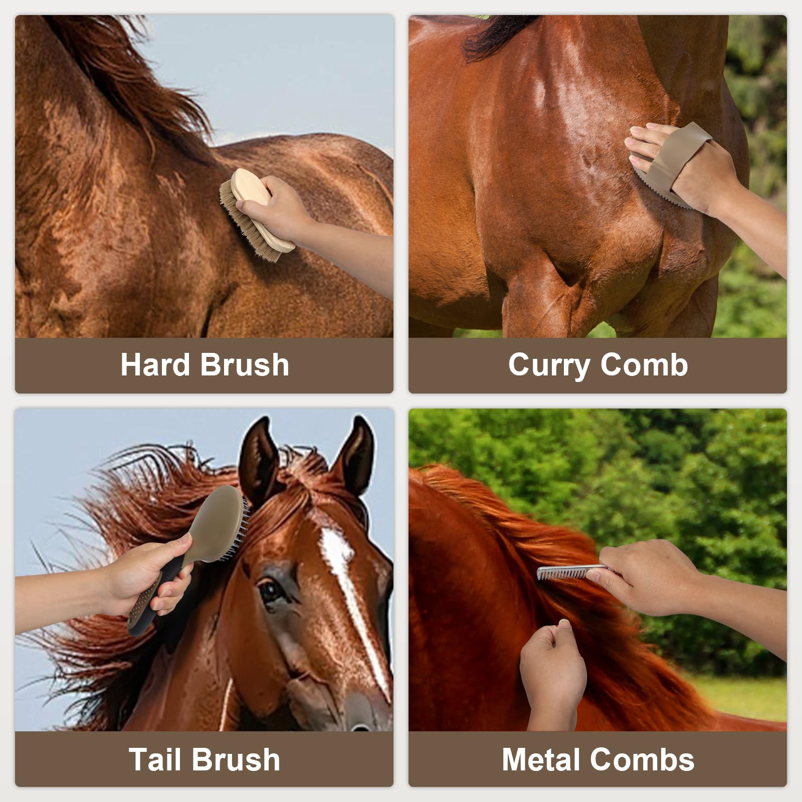 Swess Horse Grooming Kit 14 Pieces, Horse Brushes Set for Grooming & Bathing Supplies, Professional Horse Supplies with Mane & Tail Comb, Curry Comb, Hoof Pick, Gloves & Mesh Tote Bag for Equine Care - image 6