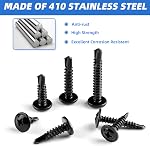Besitu 400PCS Self Tapping Screws, 410 Stainless Steel Self Drilling Screws #8#10 Black Oxide Sheet Metal Screws, Length 1/2" to 1-1/4'', Truss Head Wood Screws Assortment for Metal, Plastic and RV
