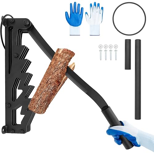 Wall Mounted Log Splitter for Firewood, Manual Kindling Splitter with Long & Short Handles Gloves, Heavy-Duty Carbon Steel Firewood Splitter for Indoor Fireplace, Campfire & Outdoor Use