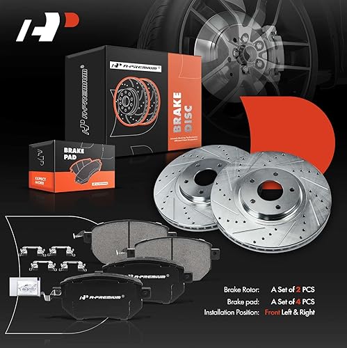 Miniatura 8 de A-Premium Juego de rotores de freno de disco perforados y ranurados delanteros de 12.60 pulgadas (12.559 in) + pastillas de cerámica compatibles con
