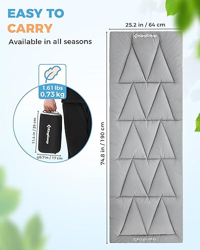 Miniatura 5 de KingCamp Colchoneta de algodón para cama de campamento, 75 x 25 pulgadas, más gruesa, suave, cálida, antideslizante, para cuna de campamento,