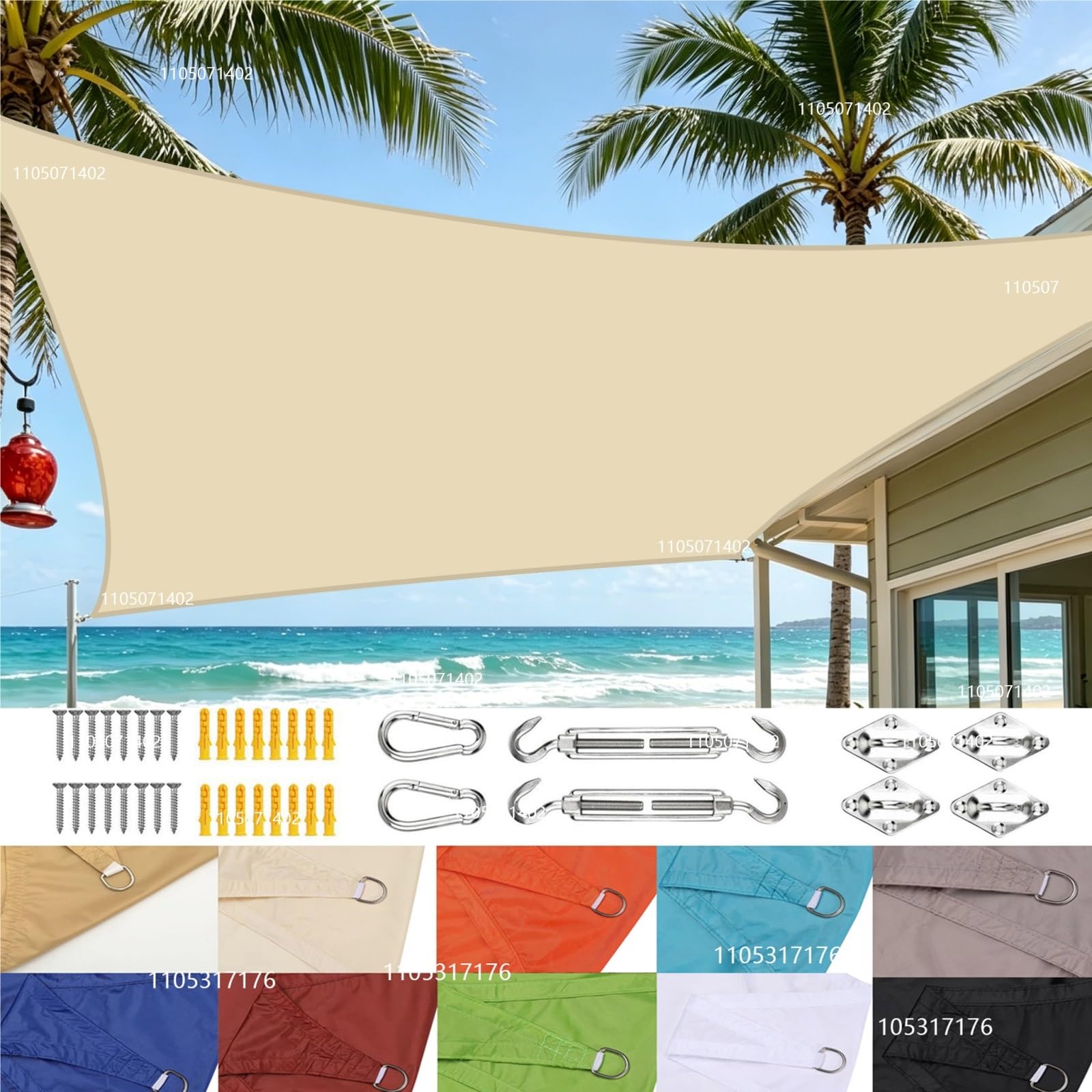 Sonnensegel 3x3,0m 4x5m Sonnenschutzsegel Mit Kit Outdoor Canopy Anti for Patio Garden(Khaki kit,200x500cm)