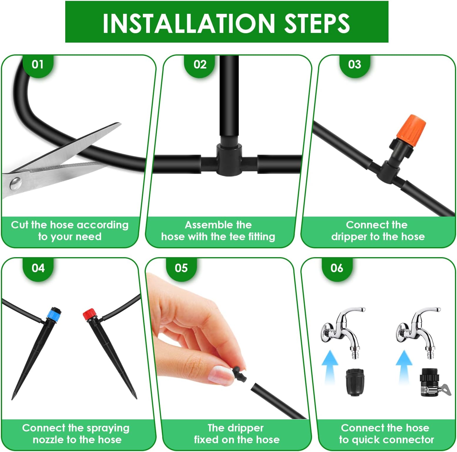 Pignr Drip Irrigation Kit, 42m/138ft Garden System with 1/4'' Blank Distribution Pipe Watering Kit/DIY Water Saving Automatic Equipment Kit for Garden, Indoor Plants, Outdoor Indoor, No Leak, Black