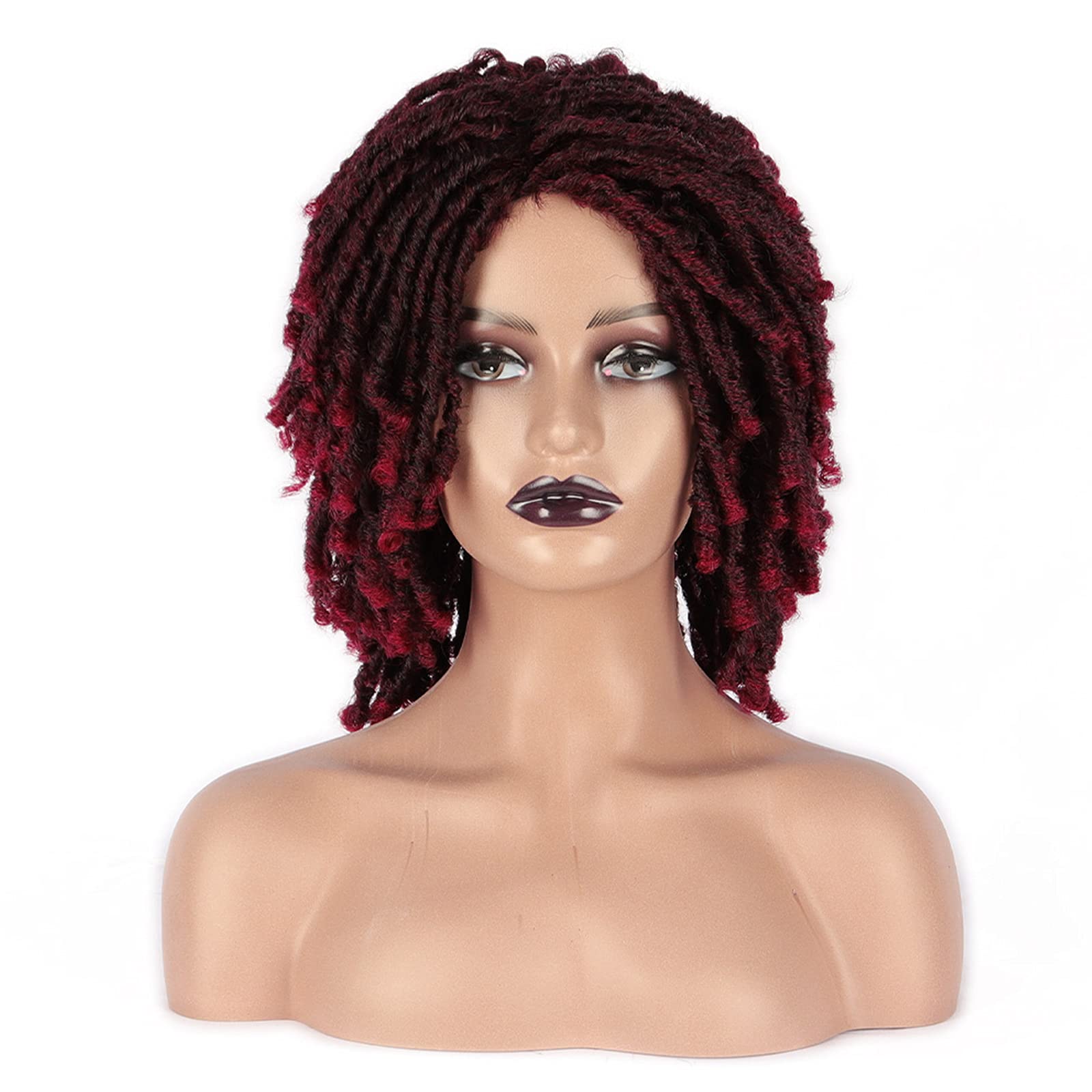Perruque courte bouclée tressée wine red LWZ pour femme