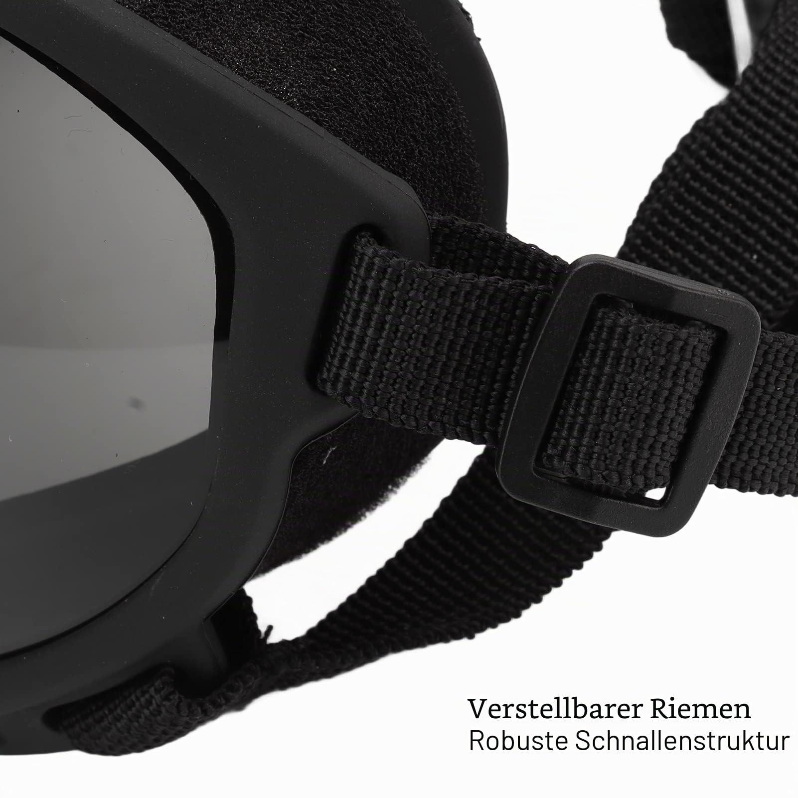 VBESTLIFE Hundebrille, Winddicht, UV-beständig, Staubdicht, Verstellbarer Riemen, Langlebige Hundesonnenbrille für Große Rassen (Schwarzer Rahmen, graue Linse)