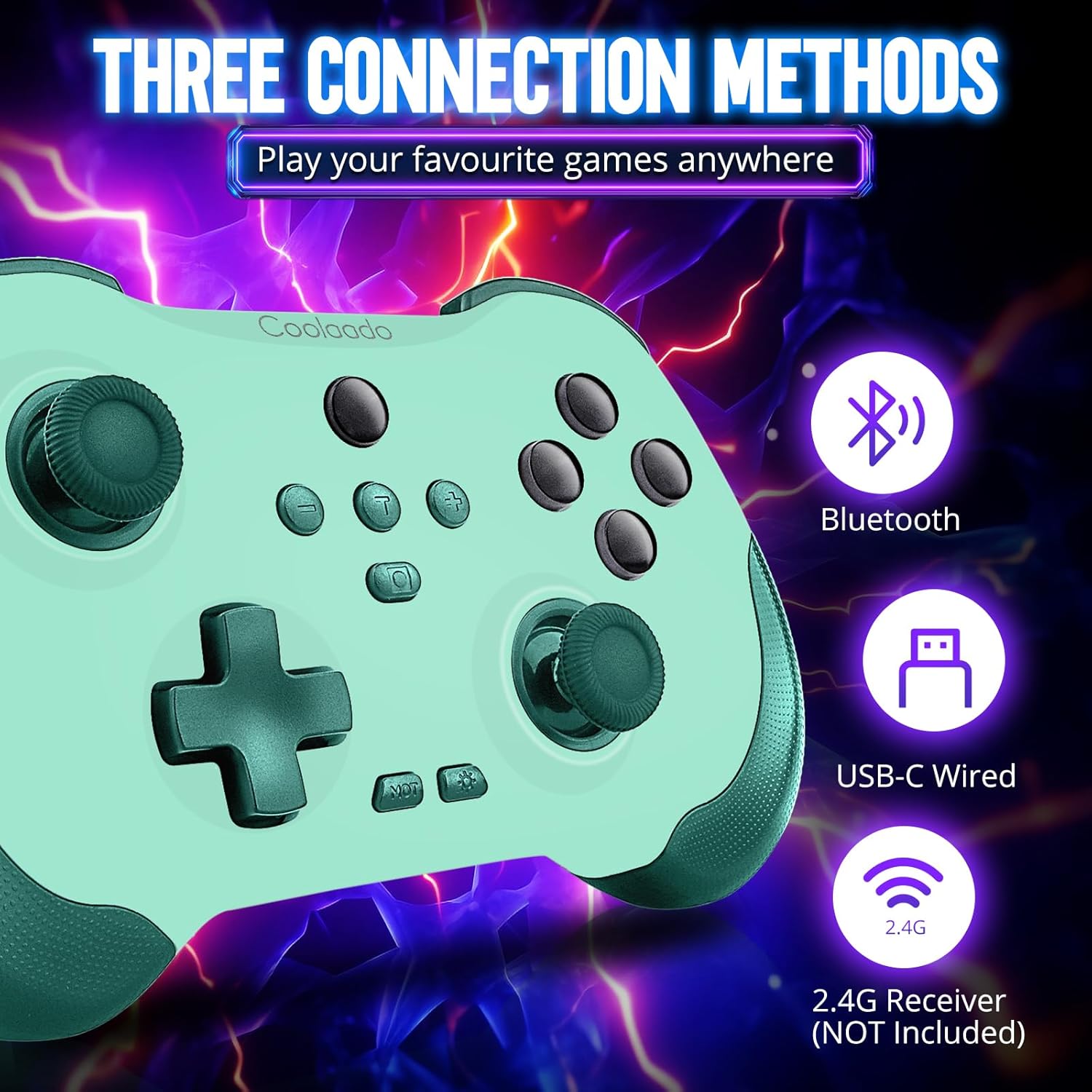 Coolaado Wireless Controller for Xbox/Swtich/PS3/4, Bluetooth Handheld Gaming Joysticks Gamepad Compatible With iPhone/Andriod Phones/PC (Green) - Image 3