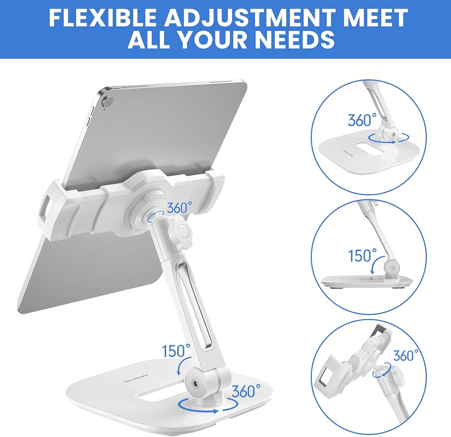 AboveTEK Long Arm Aluminum Tablet Stand Fits 4-11" Display Tablet/Phones, Stylish Aluminum Tablet Stand Fits 4-11" Tablets/Smartphones for Kitchen Bedside Office Table POS Kiosk Showroom