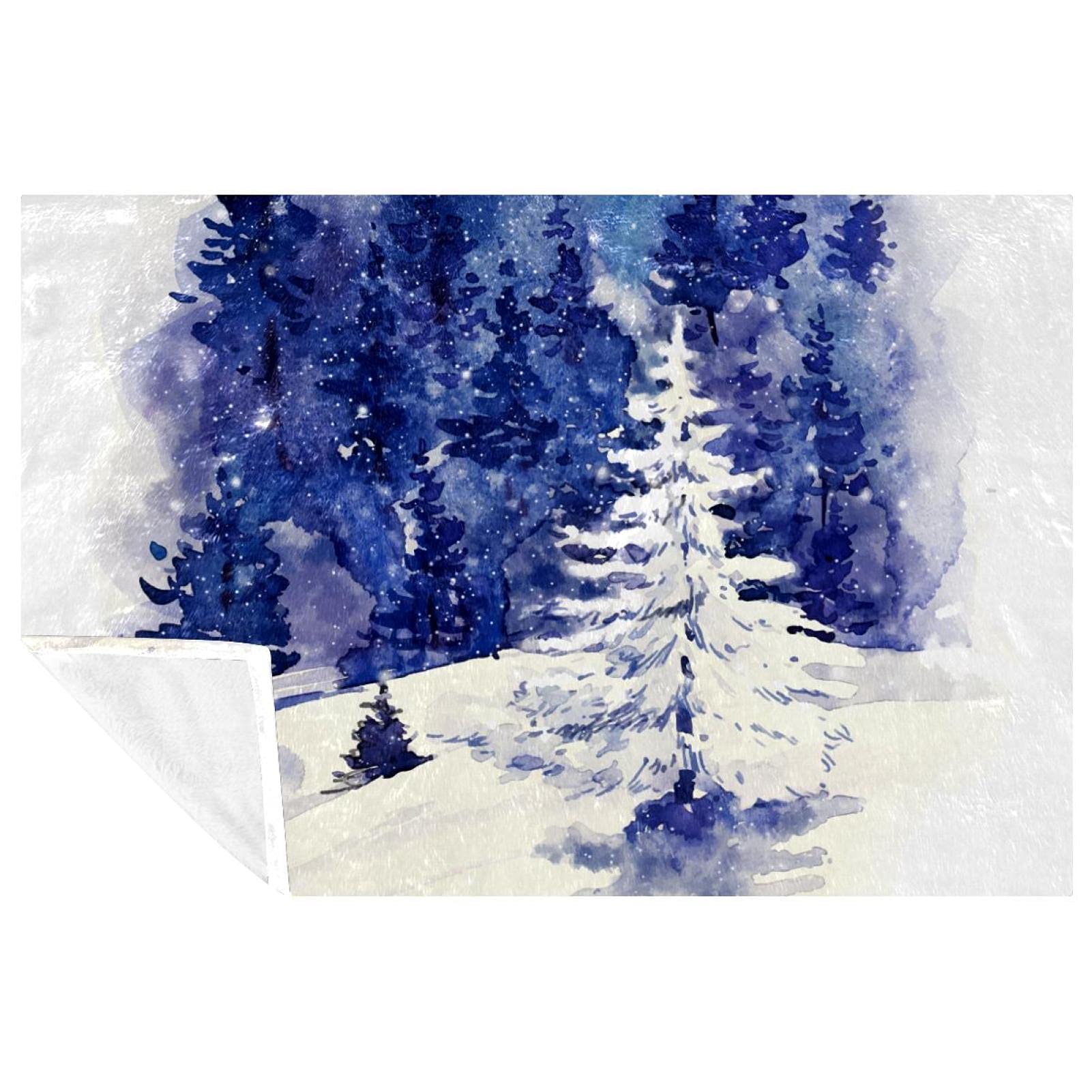 Couverture douce chaude lit canapé camping motif arbre de neige 150x100