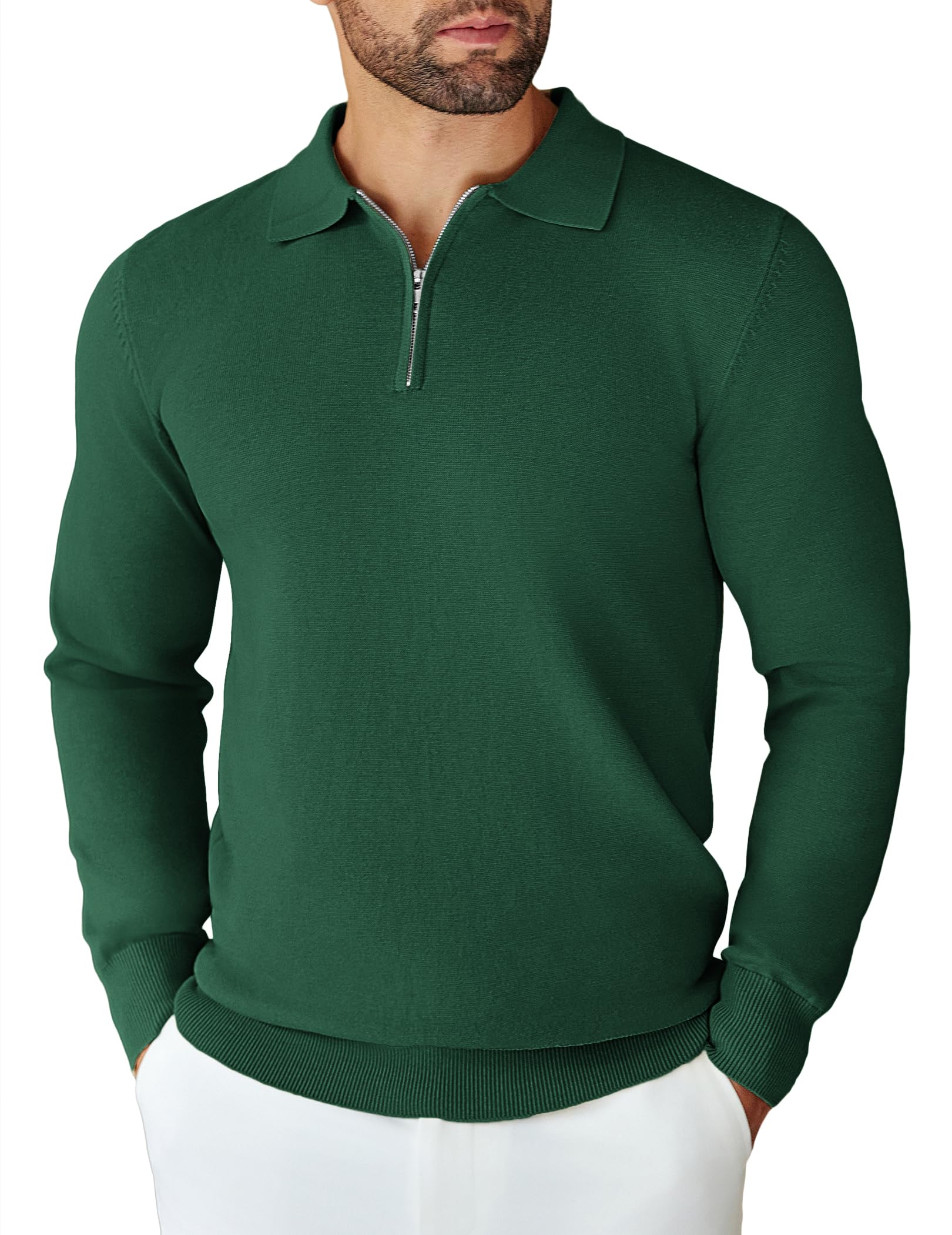 COOFANDY Herren Strickpullover Polokragen Half Zip Pullover mit Reißverschluss Einfarbig Polo Sweater Winter Warm Langarm für Business Freizeit