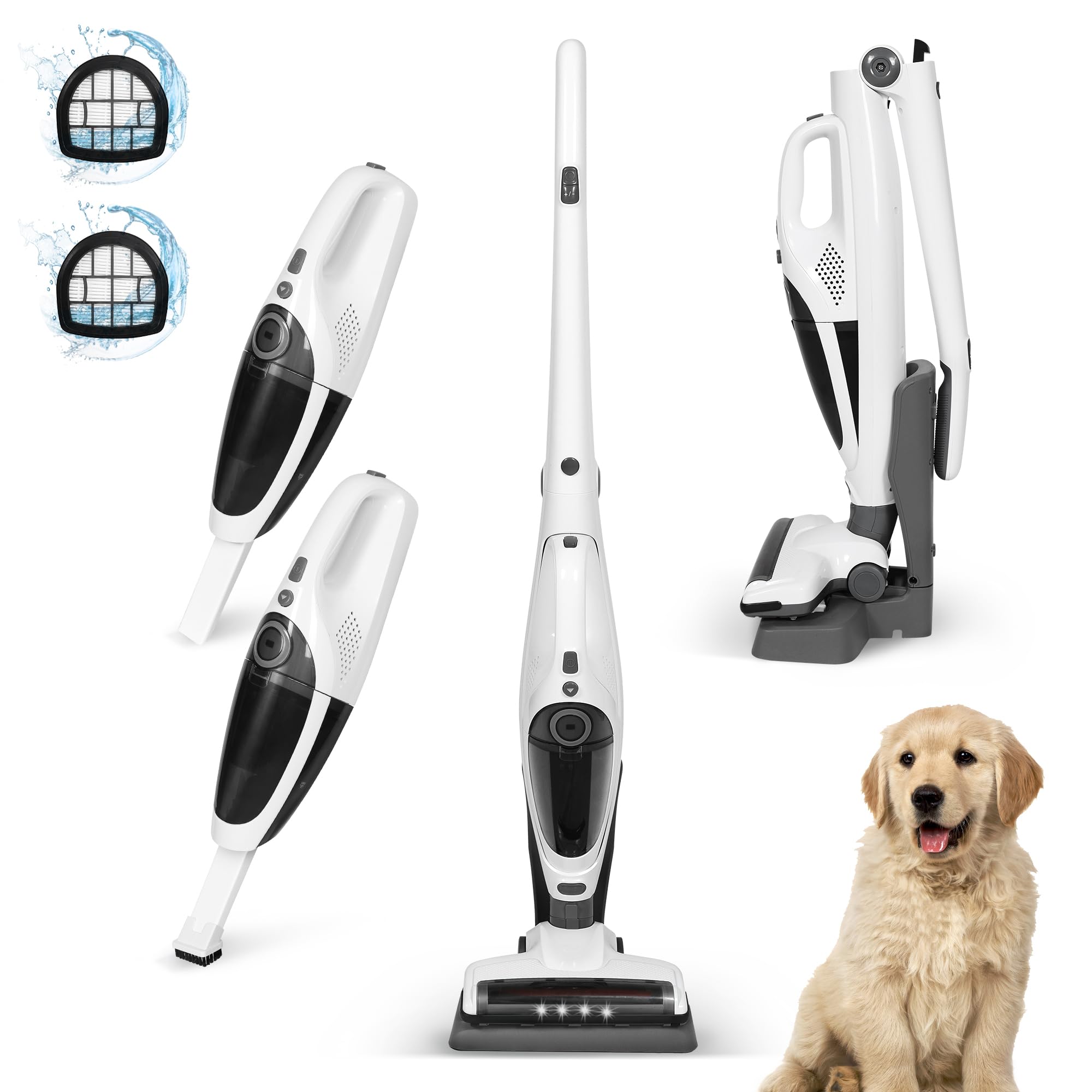 Intercleaner 2 in 1 Handheld & Stick Cordless Vacuum Cleaner, 2-Speed Powerful Suction Lightweight with LED Bagless Stick Vac with Handheld, for Hardwood Floor Carpet Car Pet Hair, Ultra Quiet