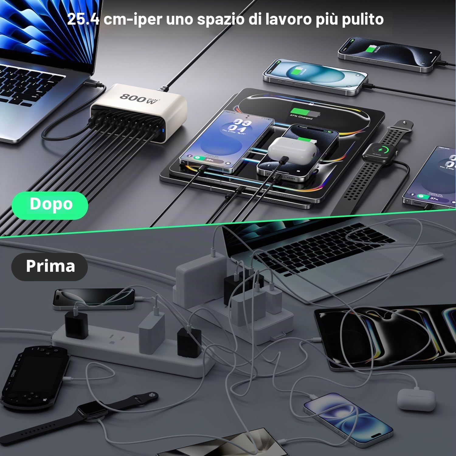 Caricatore USB C da 800 W, GaN a 10 porte caricatore rapido caricatore PD compatibile con MacBook Pro/Air/Dell/iPhone/Galaxy/Laptop/Tablet/Mobile
