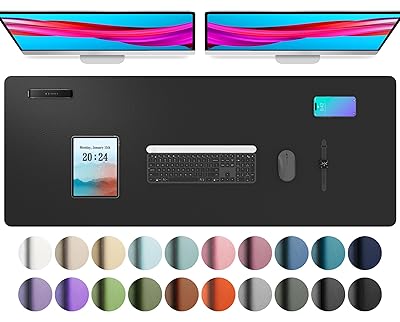 Aothia Leather Desk Pad Protector, Mouse Pad, Office Desk Mat, Non-Slip PU Leather Desk Blotter, Laptop Desk Pad, Waterproof Desk Writing Pad for Office and Home (48"x17", Light Grey)