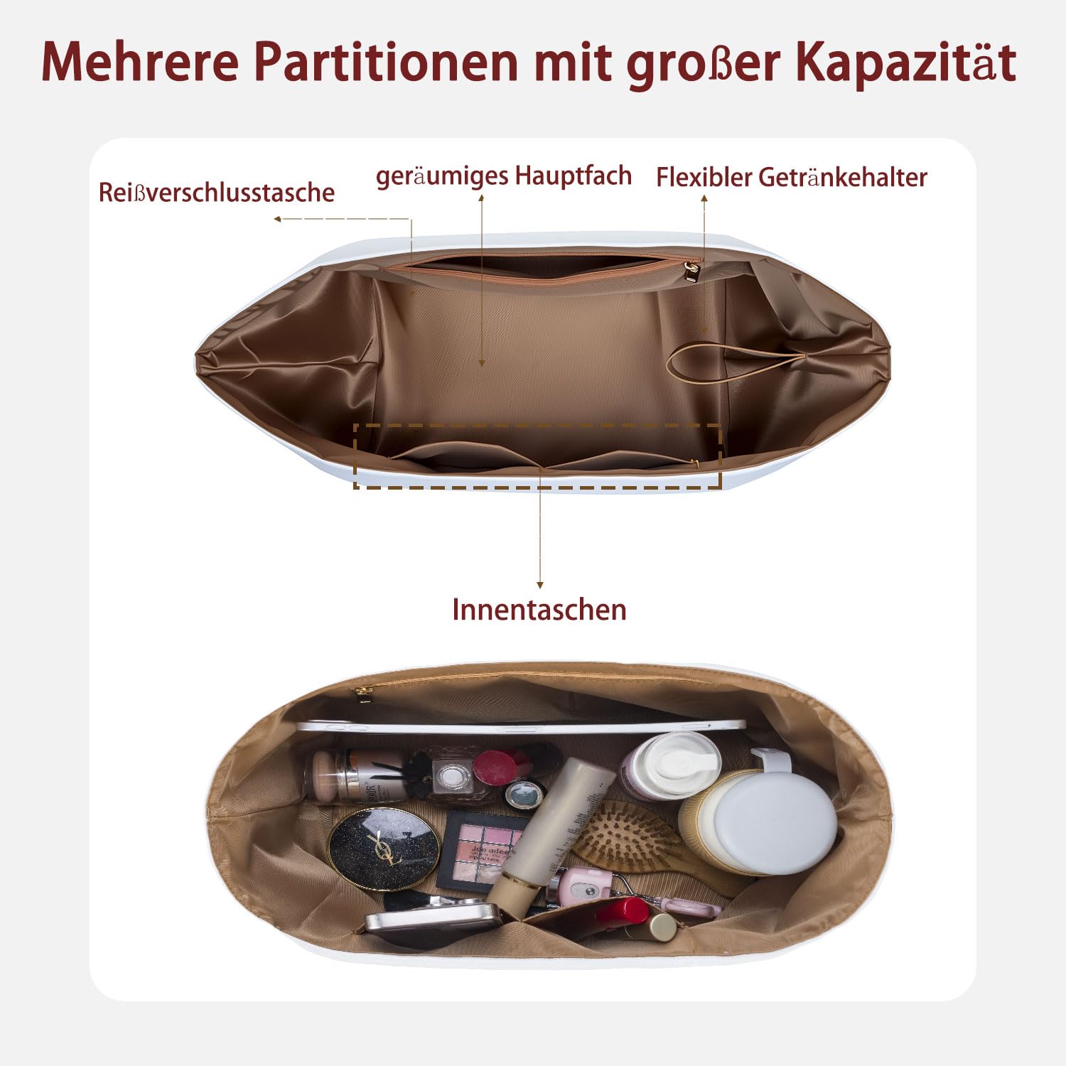 Organizer für Longchamp M, Taschenorganizer für Longchamp M, Taschen Organizer Shopper für longchamp Le pliage M, Multifunktionalen Dupontpaper Handtaschen Organizer mit Becherhalter, Weiß