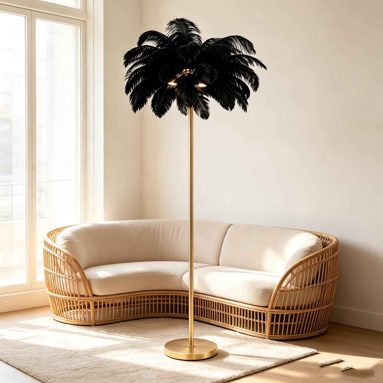LCNDKF Elegant Fluffy Feather Floor Lamp with LED Eye-Caring Lights