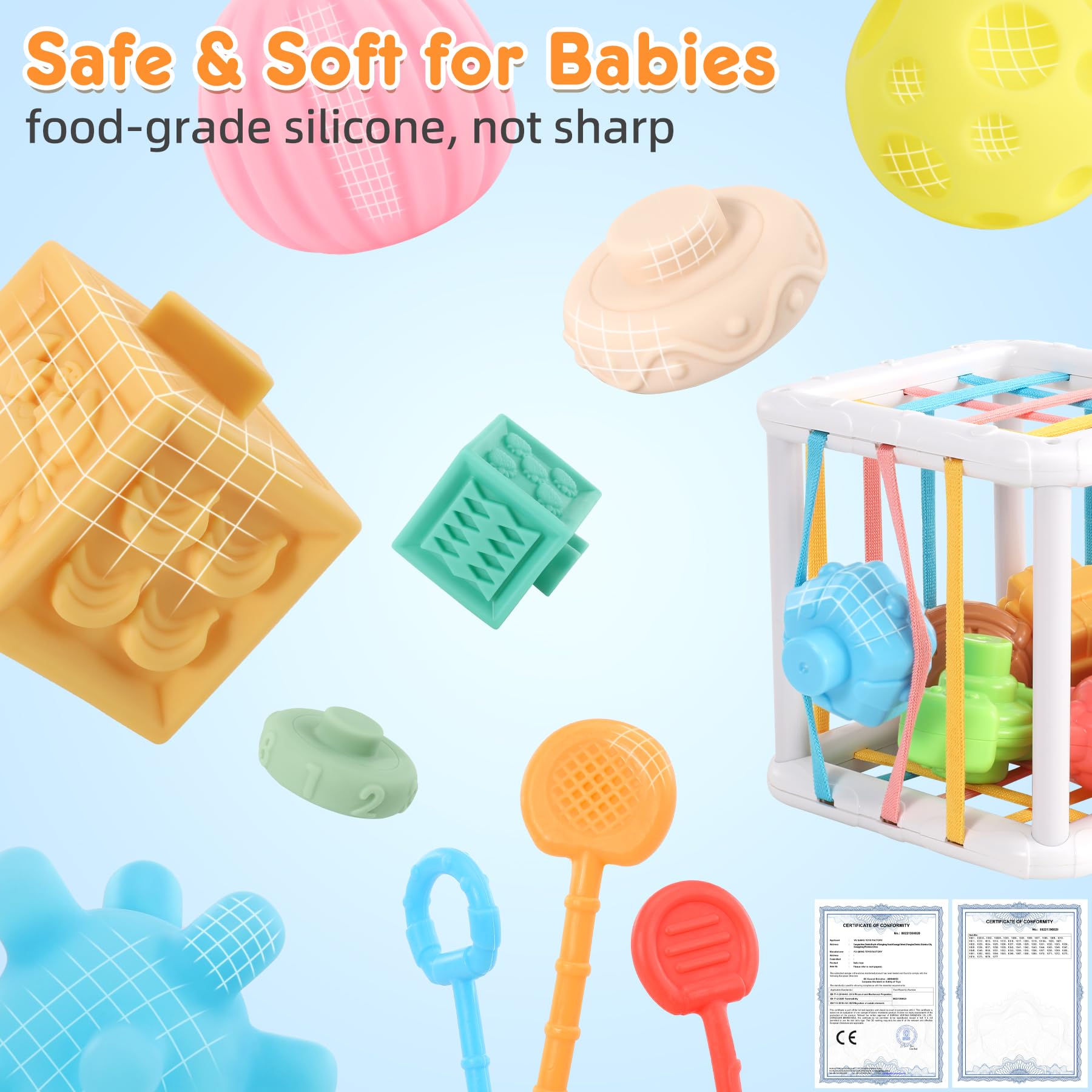 Juguetes Montessori Bebes 6-12 Meses 1 2 3 Años, Juguetes Sensoriales Educativos Montessori 26 Piezas Juguetes de Apilar y Encajar, Cubo, Bloques Mordedor Bebe Regalos para Bebés