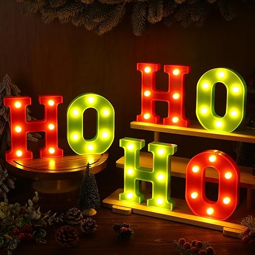 Miniatura 7 de 6 piezas de decoración de centro de mesa de Navidad con luces LED, letras iluminadas, señal de Ho Ho, decoración de mesa de Navidad para centro de