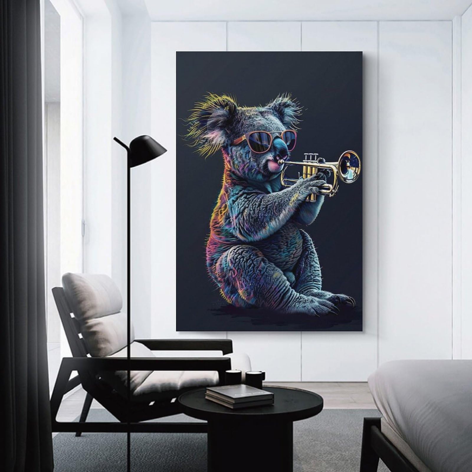 Junmoney Koala Trumpet Canvas Wall Decor 24x36inch(60x90cm), for Calm Bedrooms, Home Corners Or Flats, An Easy Wall Refresh for Bedrooms