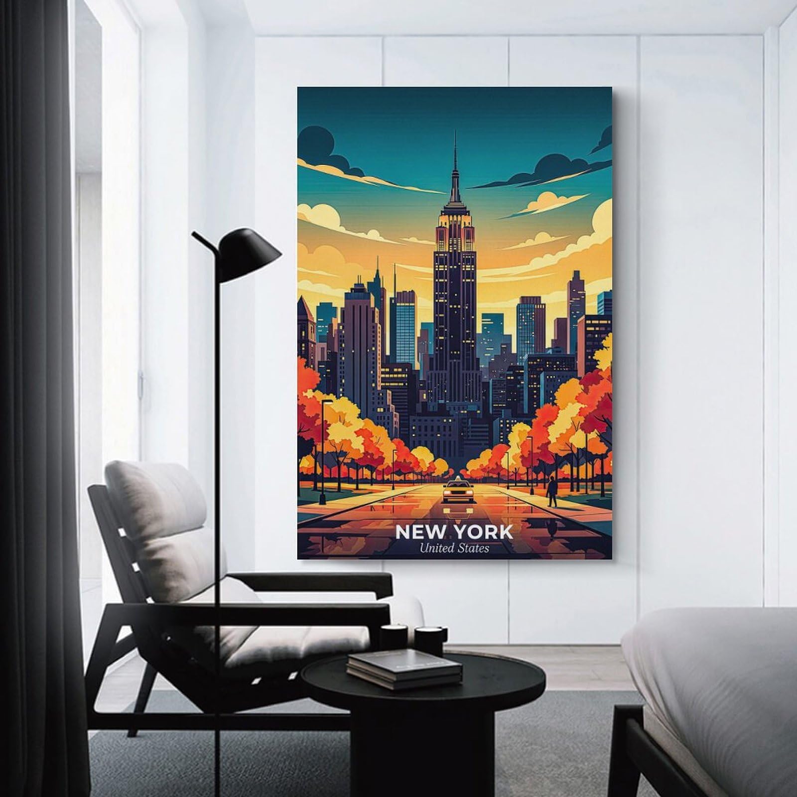 Junmoney New York Cityscape at Sunset Canvas Art Print, 08x12inch(20x30cm), for Bedroom, Lounge Or Dressing Area, Canvas Wall Decor for Personal Spaces