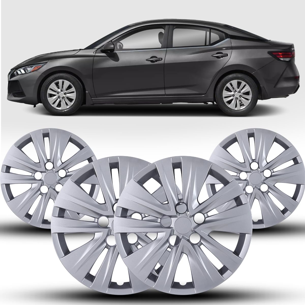 Winjet 16" Hubcaps for 2020-2025 Nissan Sentra Wheel Rim Covers, [Only Fit Iron Hub &amp; Steel Wheel] Heavy Duty ABS &amp; PC Material Snap On Installation (16 Inch Set of 4, Lacquer)